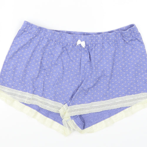 Primark Womens Blue Polka Dot Lace Sweat Shorts Size 14 - Loungewear
