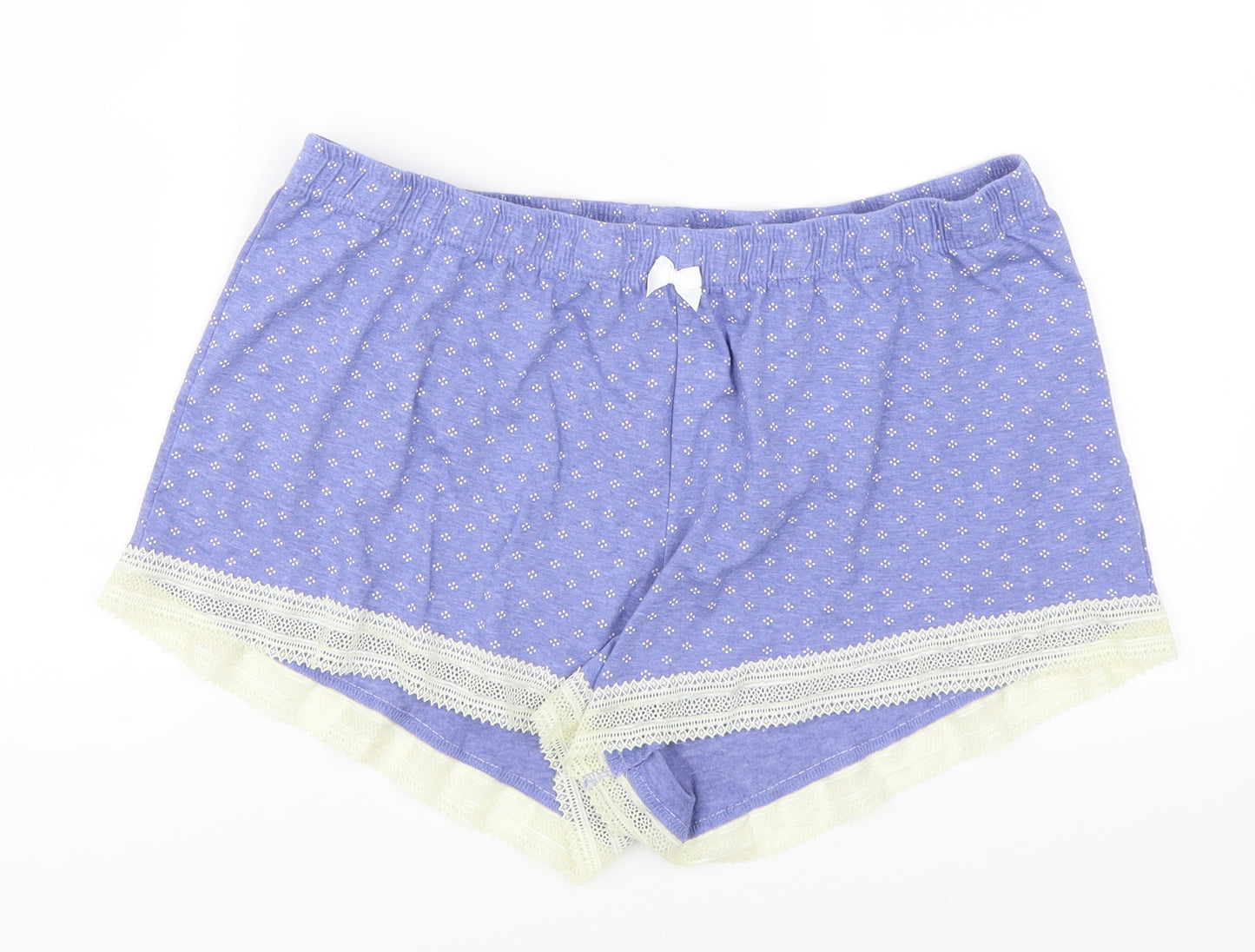 Primark Womens Blue Polka Dot Lace Sweat Shorts Size 14 - Loungewear
