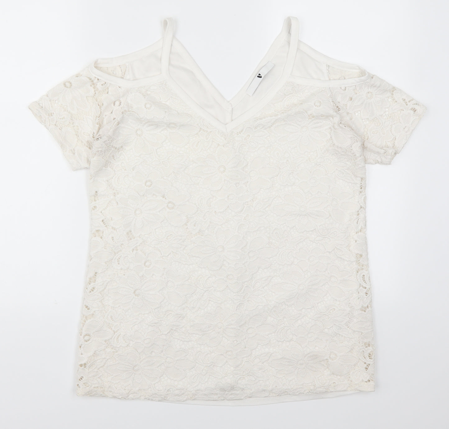 Very Womens White  Lace Basic T-Shirt Size 12