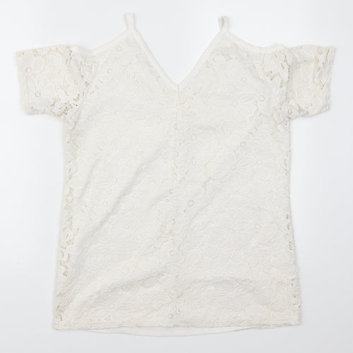 Very Womens White  Lace Basic T-Shirt Size 12