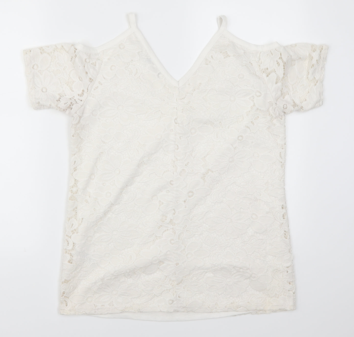 Very Womens White  Lace Basic T-Shirt Size 12