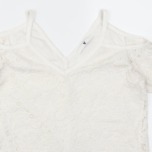Very Womens White  Lace Basic T-Shirt Size 12