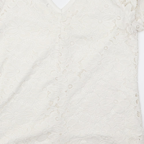Very Womens White  Lace Basic T-Shirt Size 12