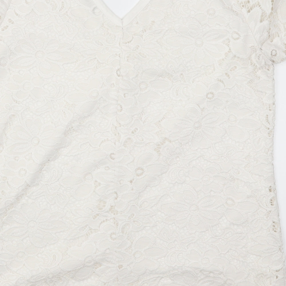 Very Womens White  Lace Basic T-Shirt Size 12
