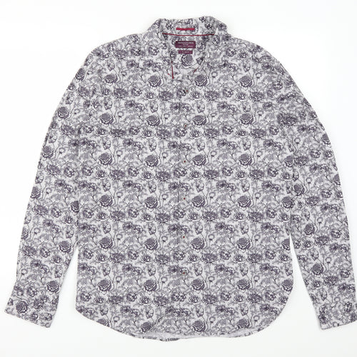 Denim & Flower Mens Purple Floral   Button-Up Size L