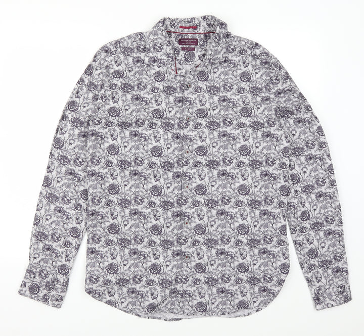 Denim & Flower Mens Purple Floral   Button-Up Size L