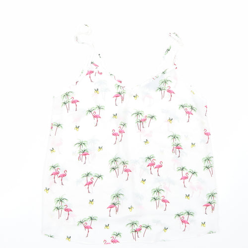 Primark Womens White   Basic Tank Size 10  - flamingos