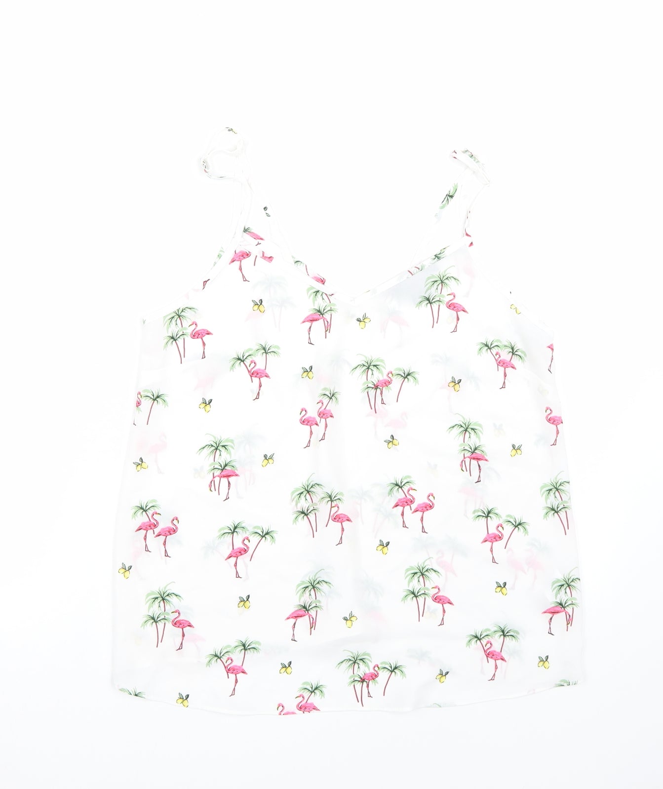 Primark Womens White   Basic Tank Size 10  - flamingos