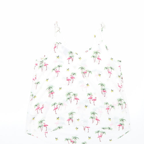 Primark Womens White   Basic Tank Size 10  - flamingos