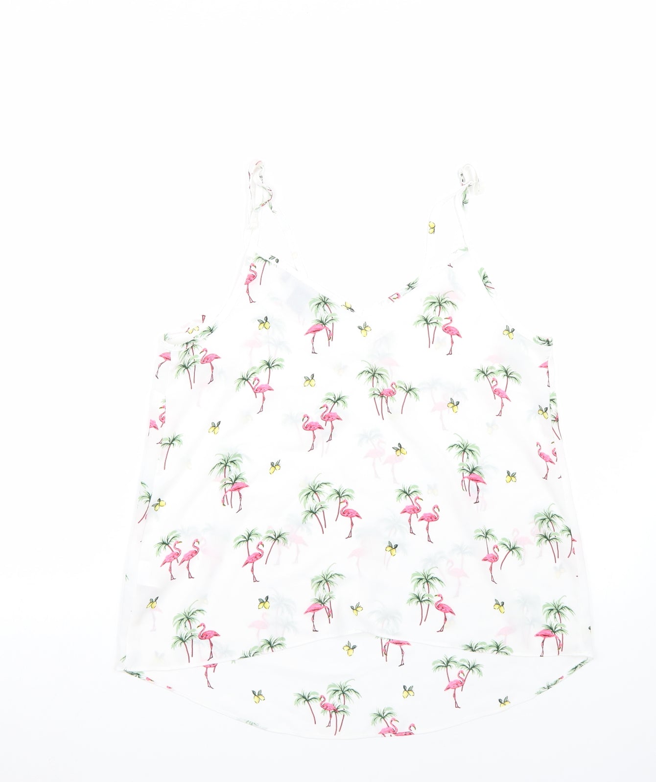 Primark Womens White   Basic Tank Size 10  - flamingos