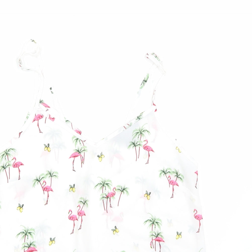 Primark Womens White   Basic Tank Size 10  - flamingos