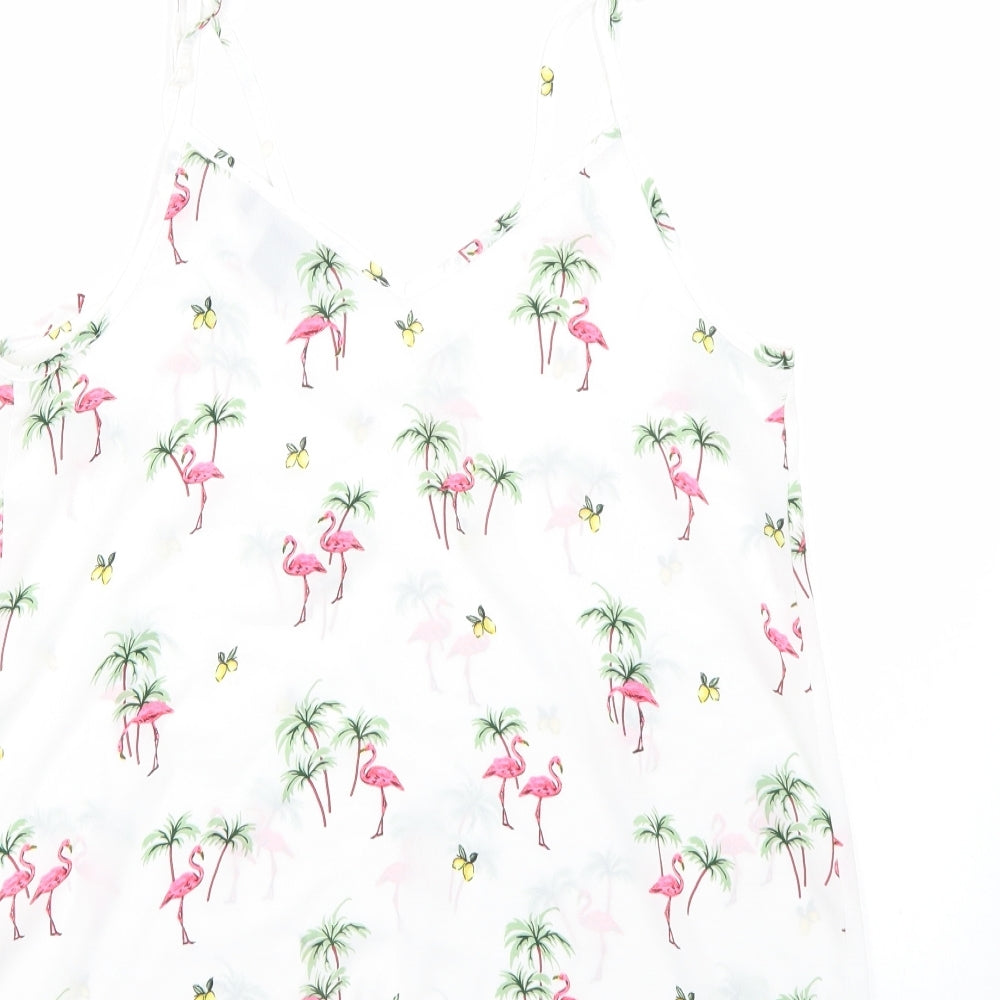 Primark Womens White   Basic Tank Size 10  - flamingos