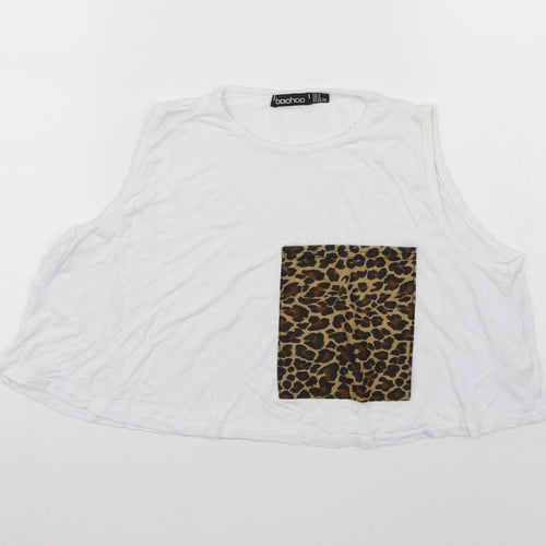 Boohoo Womens White Animal Print  Cropped Tank Size 8