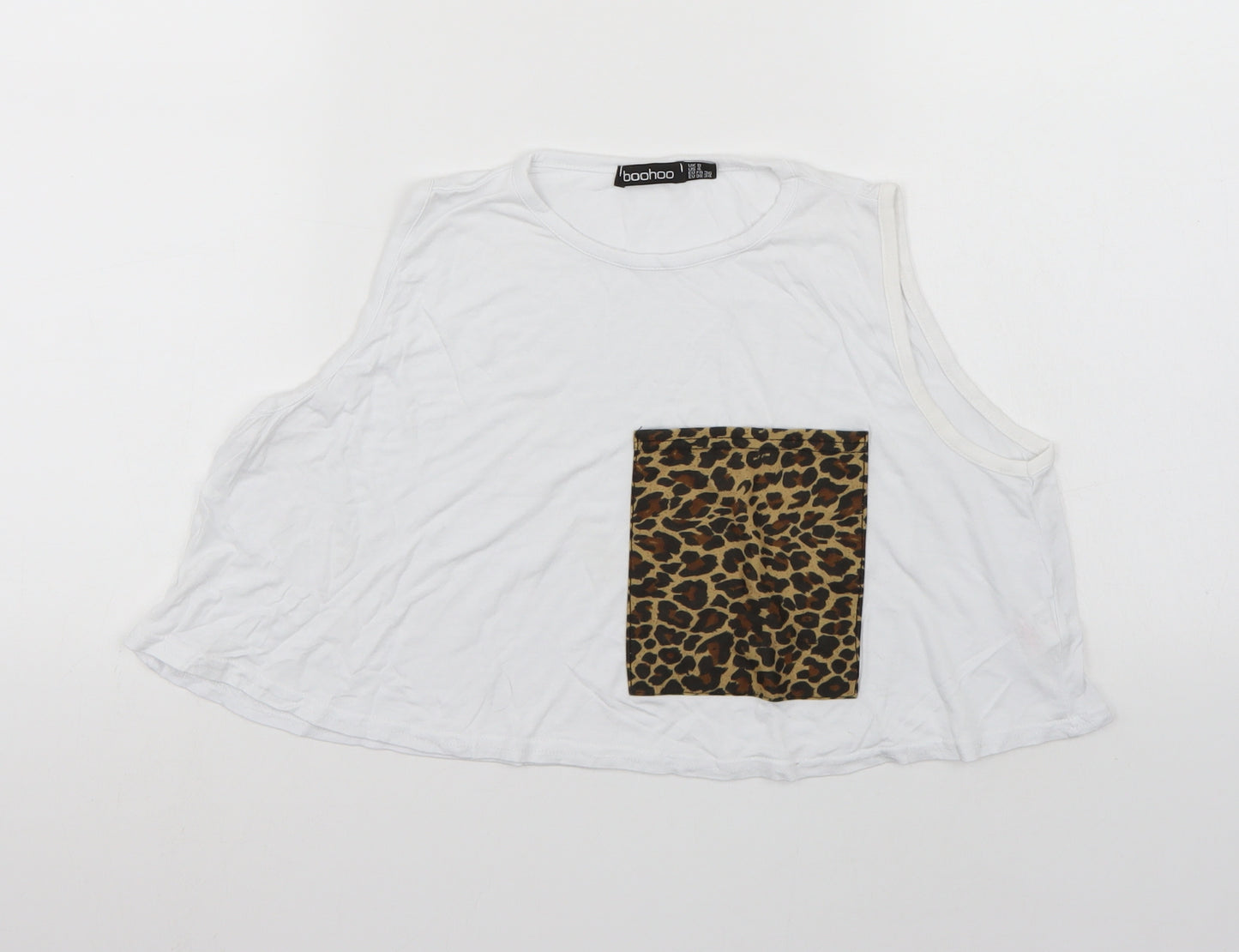 Boohoo Womens White Animal Print  Cropped Tank Size 8