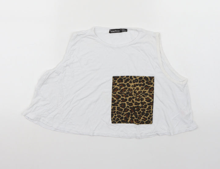 Boohoo Womens White Animal Print  Cropped Tank Size 8