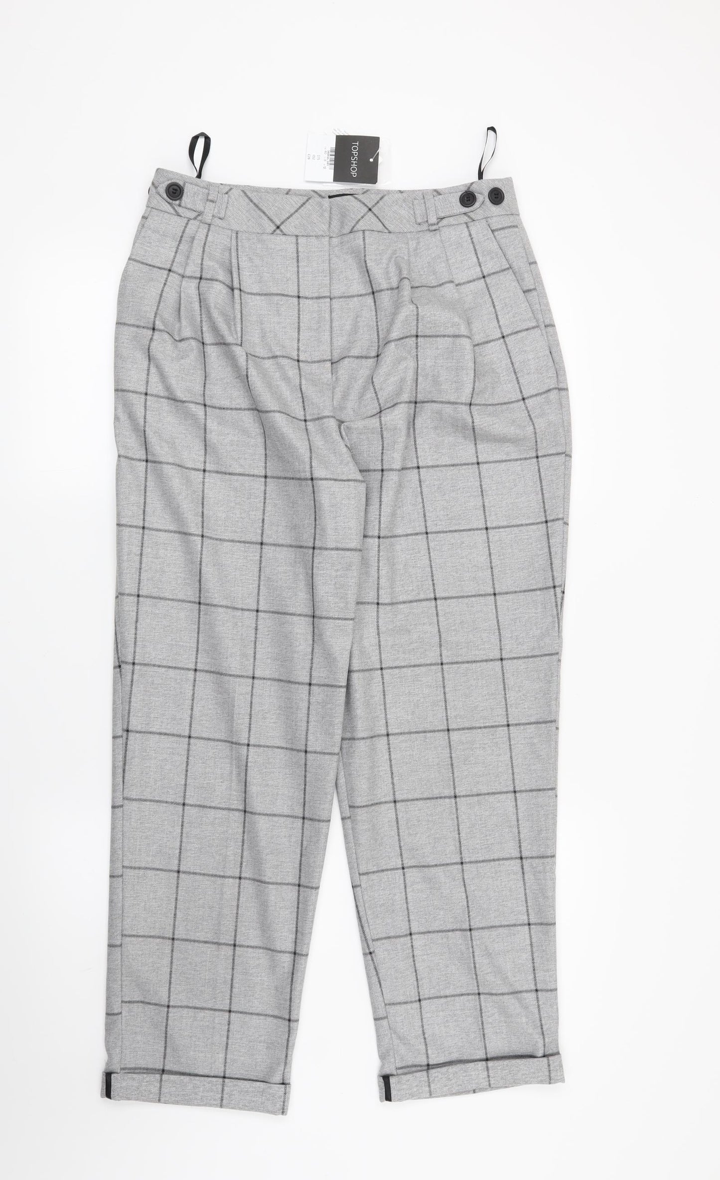 Topshop Womens Grey Check  Trousers  Size 12 L26 in