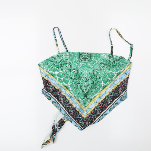 SheIn Womens Green Paisley  Cropped Blouse Size L