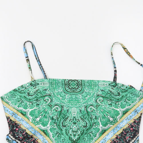 SheIn Womens Green Paisley  Cropped Blouse Size L