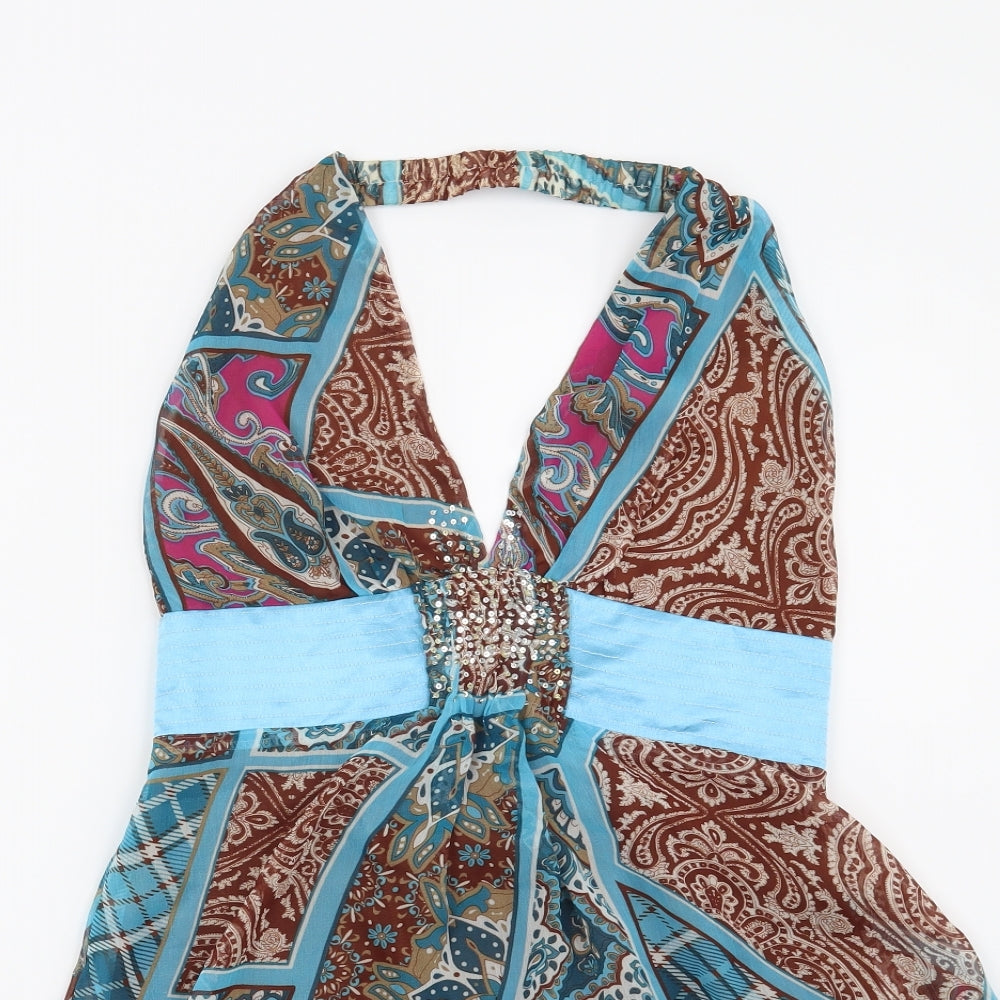 Preworn Womens Blue Paisley  Basic Blouse Size S