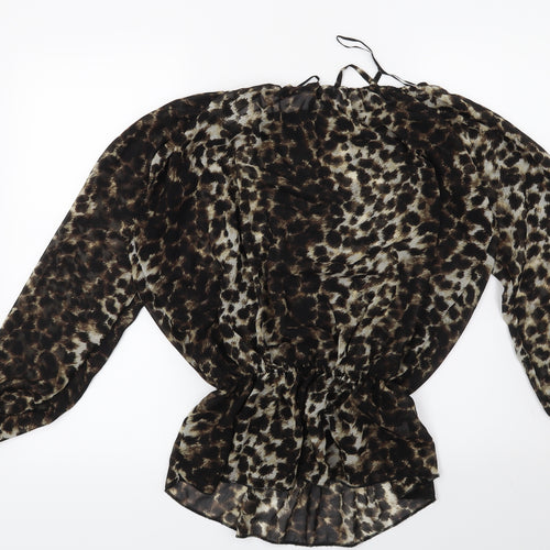 Preworn Womens Brown Animal Print  Basic Blouse Size S