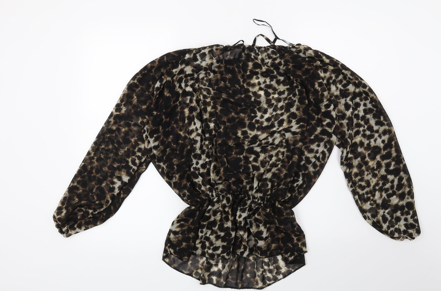 Preworn Womens Brown Animal Print  Basic Blouse Size S