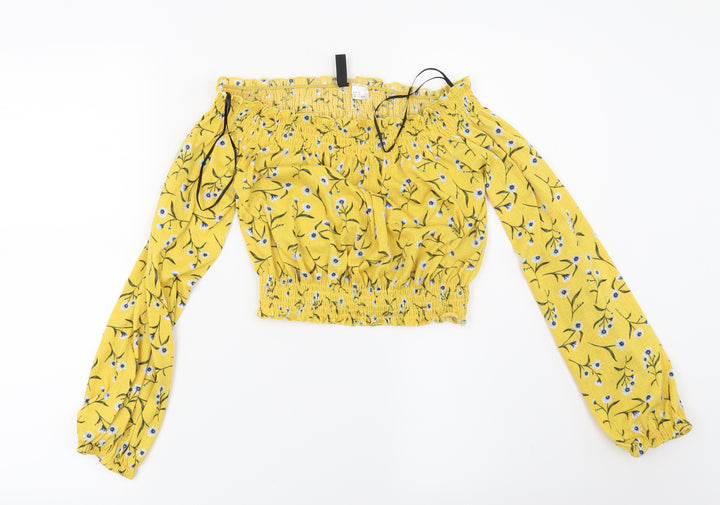 H&M Womens Yellow Floral  Basic Blouse Size XS