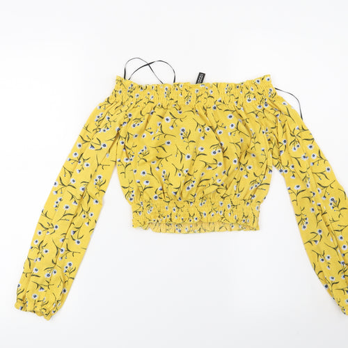 H&M Womens Yellow Floral  Basic Blouse Size XS