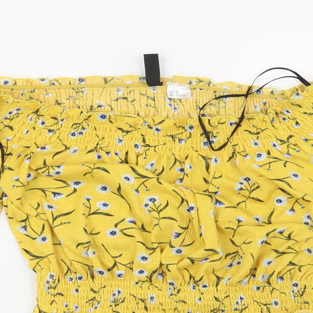 H&M Womens Yellow Floral  Basic Blouse Size XS