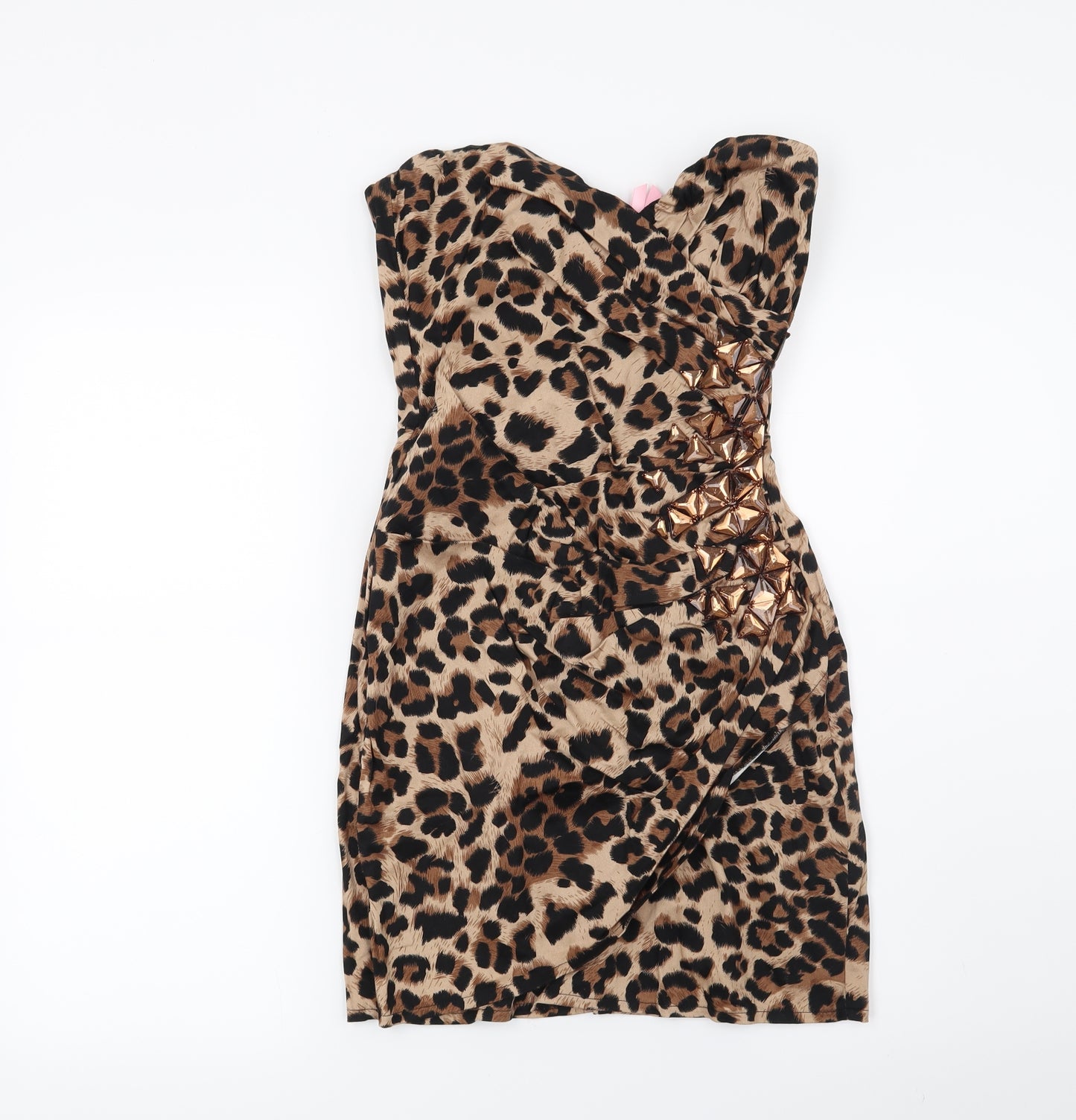 Lipsy Womens Brown Animal Print  Bodycon  Size 8