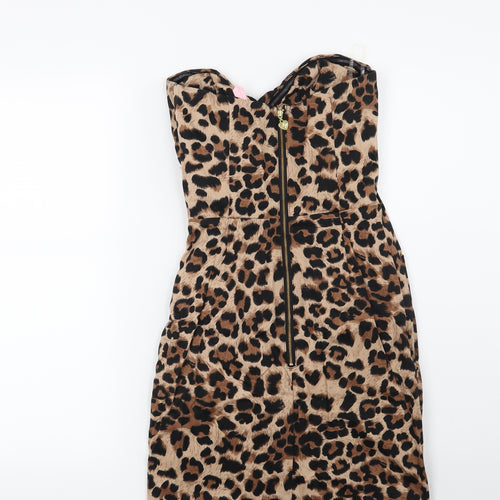 Lipsy Womens Brown Animal Print  Bodycon  Size 8