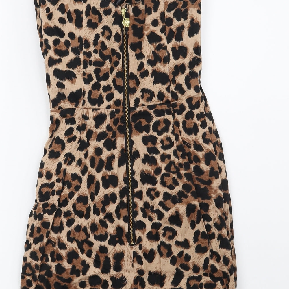 Lipsy Womens Brown Animal Print  Bodycon  Size 8