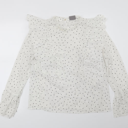 VERO MODA Womens White Polka Dot  Basic Blouse Size L