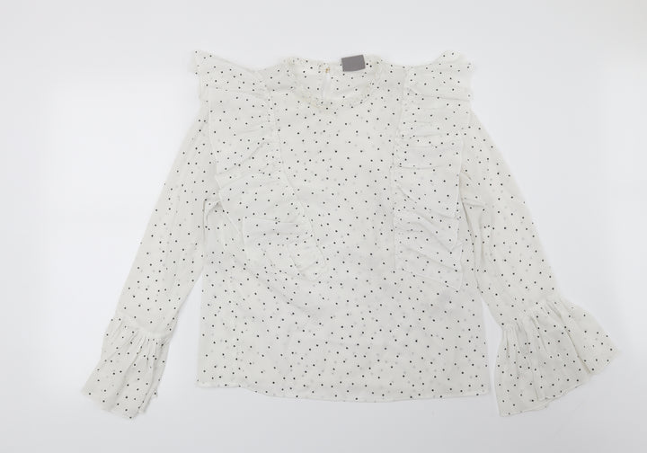 VERO MODA Womens White Polka Dot  Basic Blouse Size L