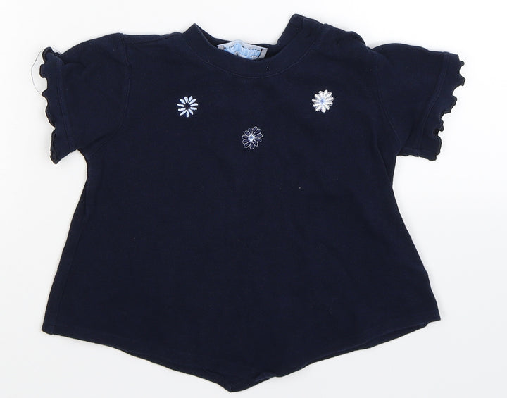 Pampolina Girls Blue Floral  Pullover Jumper Size 3 Years