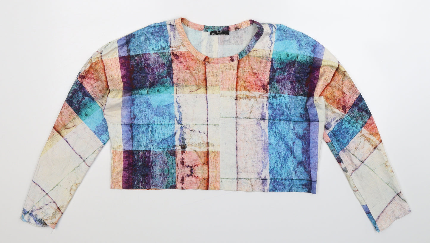 Zara Womens Multicoloured Geometric  Cropped T-Shirt Size L