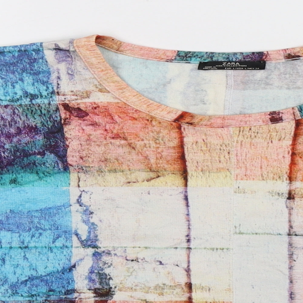 Zara Womens Multicoloured Geometric  Cropped T-Shirt Size L