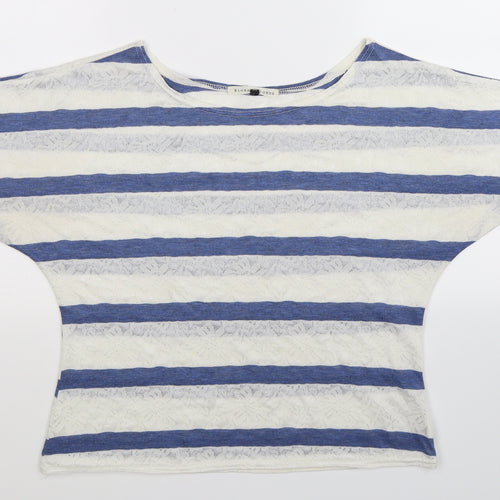 Blonde & Blonde  Womens White Striped  Basic T-Shirt Size 10