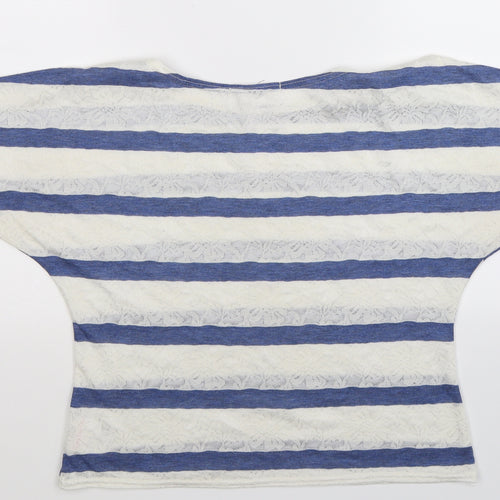 Blonde & Blonde  Womens White Striped  Basic T-Shirt Size 10