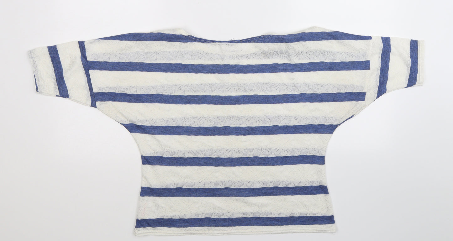 Blonde & Blonde  Womens White Striped  Basic T-Shirt Size 10