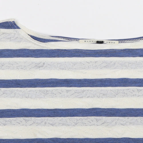 Blonde & Blonde  Womens White Striped  Basic T-Shirt Size 10
