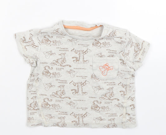 Front view of Disney Baby Grey Basic T-Shirt, size 12-18, Months