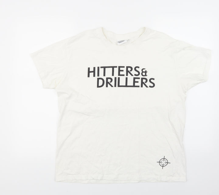 Hitters & Drillers Mens White    T-Shirt Size L