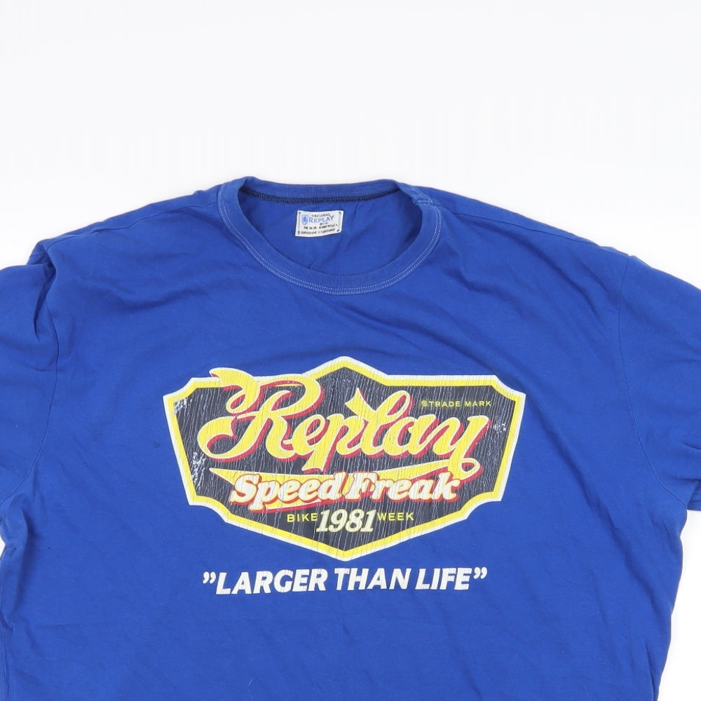 Replay Mens Blue    T-Shirt Size XL