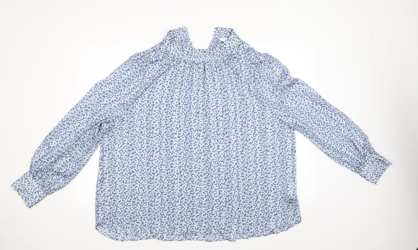 H&M Womens Blue Floral  Basic Blouse Size XL
