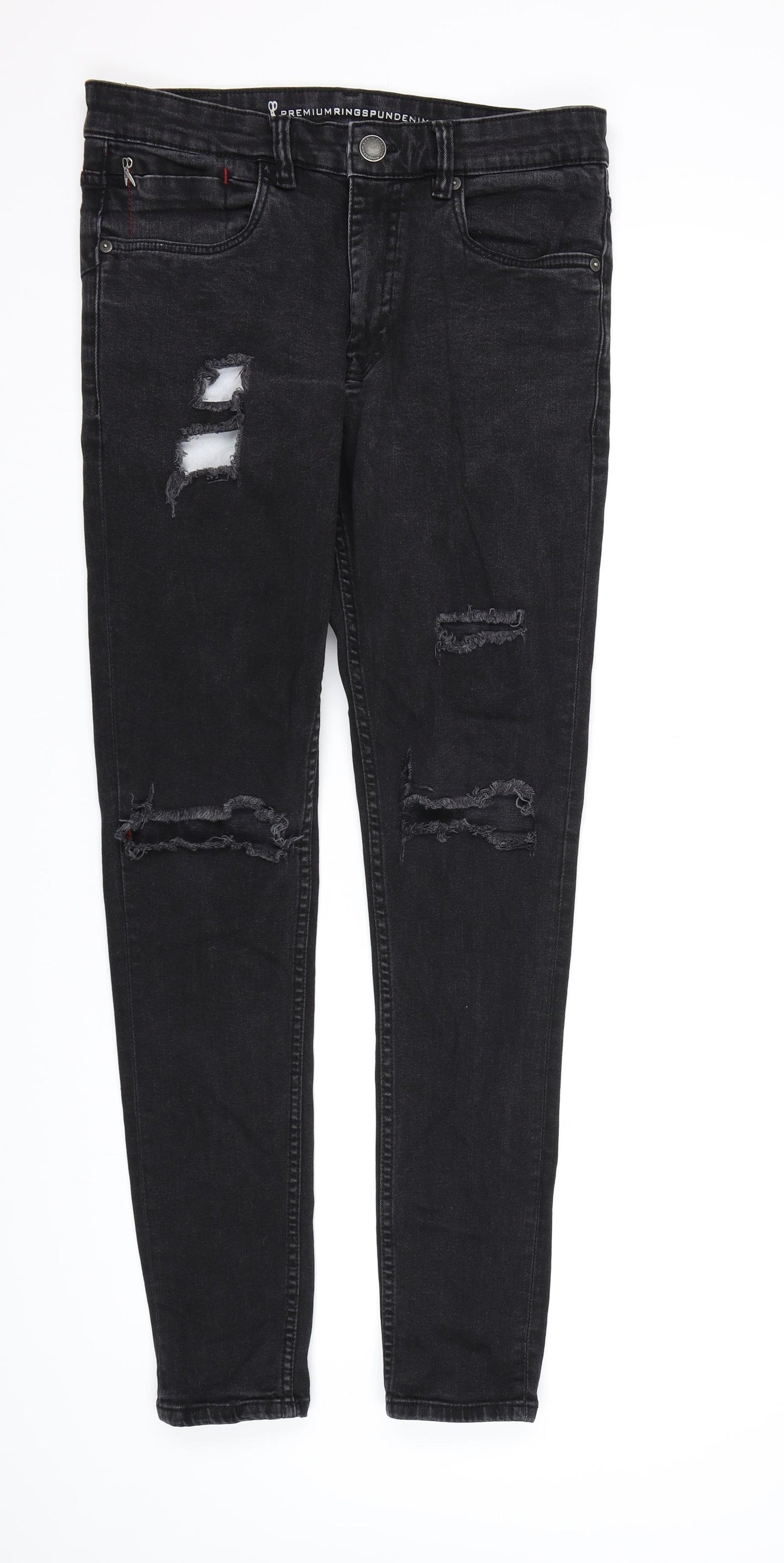 Ringspun Mens Black  Denim Skinny Jeans  L32 in