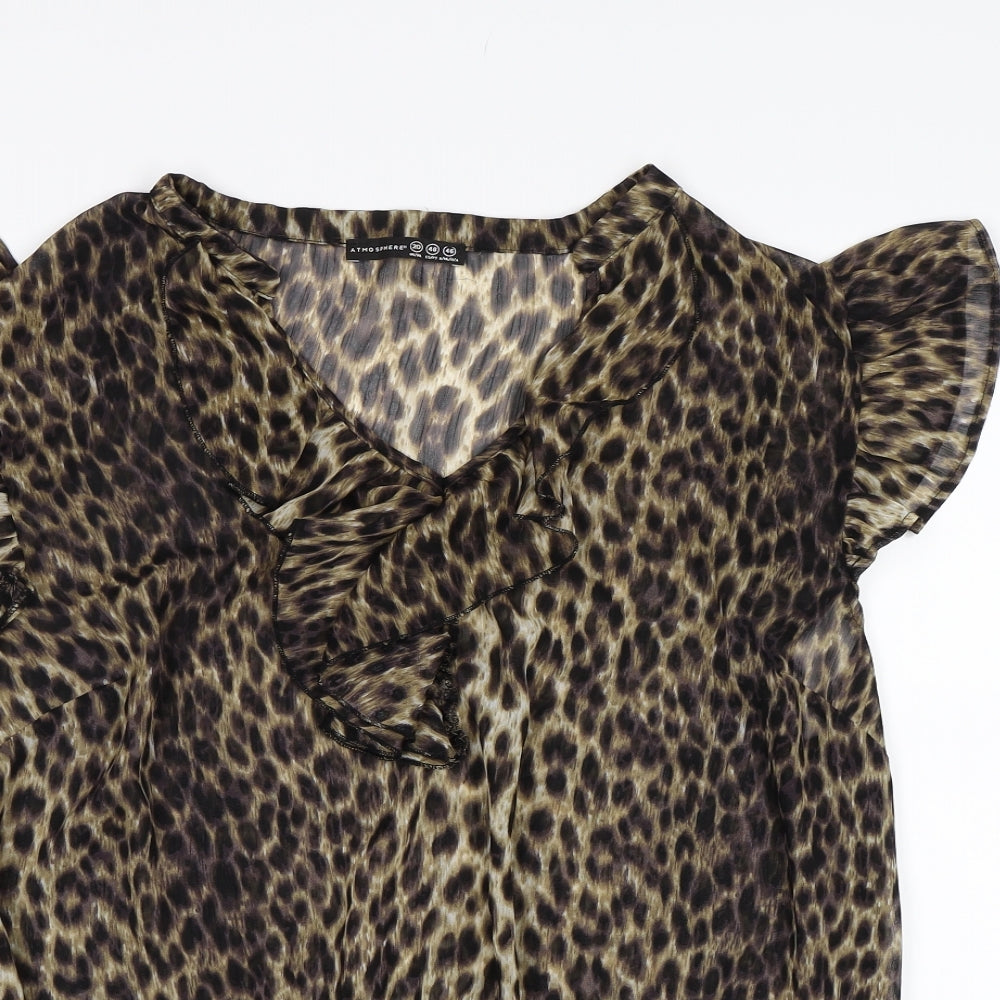 Atmosphere Womens Brown Animal Print Chiffon Basic Blouse Size 20