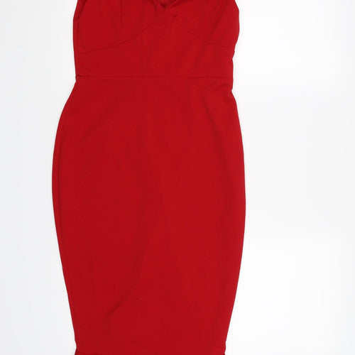 AX Paris Womens Red  Rayon Bodycon  Size 10  - Frill hem