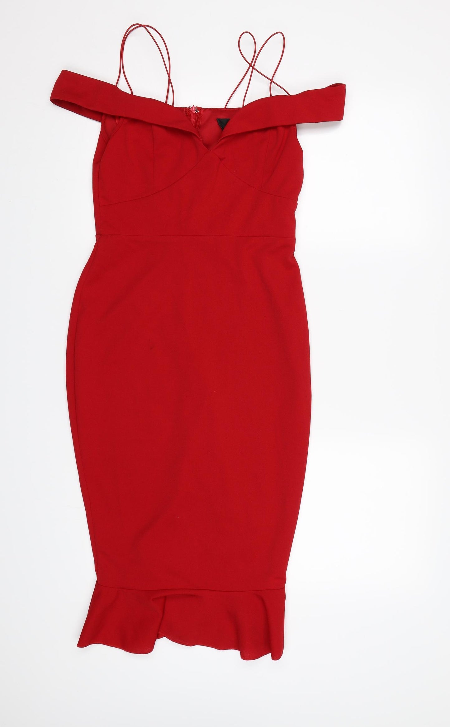 AX Paris Womens Red  Rayon Bodycon  Size 10  - Frill hem
