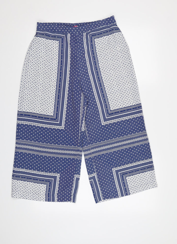 Dorothy Perkins Womens Blue Geometric  Cropped Trousers Size 10 L20 in