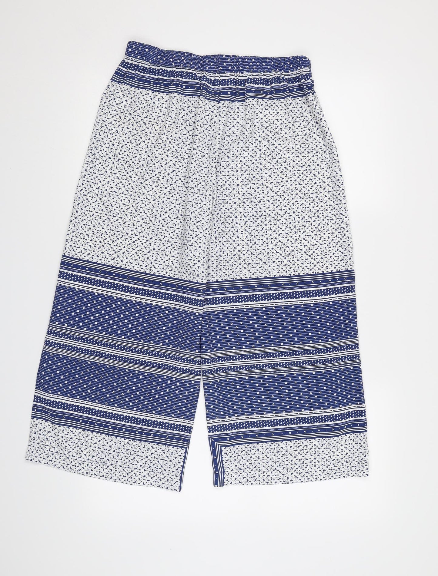 Dorothy Perkins Womens Blue Geometric  Cropped Trousers Size 10 L20 in